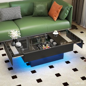 Sapphtopaz Modern Rectangle Coffee Table with Storage Base, Length Adjustable Extendable Living Room Tables, Center Table for Living Room, Black - 1 of 4
