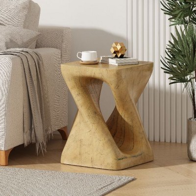 Twisted Spiral Patio End Tables, Natural Accent Table, Wood-Look Outdoor End Table for Patio or Indoor, Outdoor Side Table -Christopher Knight Home