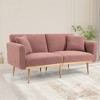 VYNXARIA Velvet Sofa ,Accent sofa,loveseat sofa with metal feet,Brush Pink Teddy - 2 of 4