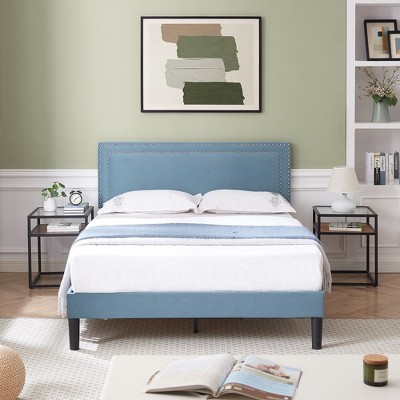 Vecelo Full Size Platform Bed Frame With Height Adjustable Upholstered ...