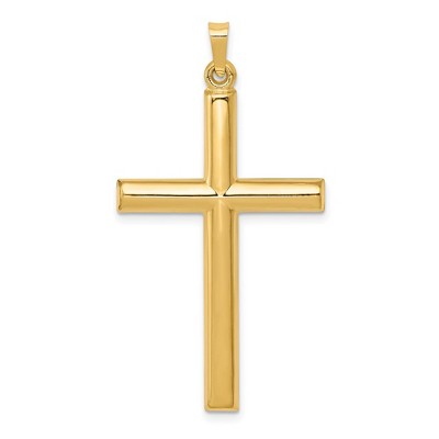 Black Bow Jewelry 14k Yellow Gold 2D Hollow Latin Cross Pendant