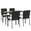 vidaXL Patio Dining Set Outdoor Rattan Wicker Table and Chair Set for Porch - Black 5 Piece with Cushions 55.1" Table Length - 3 of 4