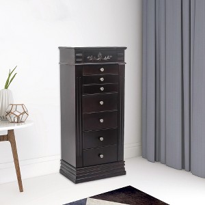 Gulches Jewelry Armoire with Mirror, 8 Drawers & 16 Necklace Hooks, 2 Side Swing Doors(Brown) - 1 of 4