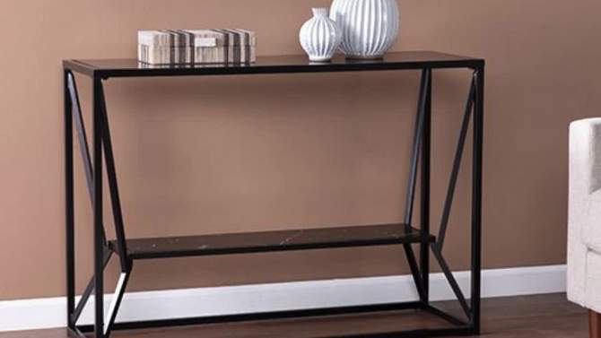 Finsfil Long Glass-Top Console Table Black - Aiden Lane, 2 of 11, play video
