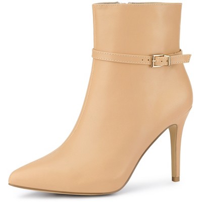 Allegra K Women's Pointed Toe Buckle Strap Stiletto Heels Ankle Boots