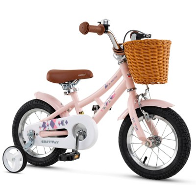 Safstar 12" Kid's Bike with Height-Adjustable Handlebar & Saddle, Handbrake & Coaster Brake, Detachable Training Wheel, Gift for 3-4 Years Old Kids