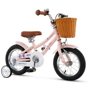 Safstar 12" Kid's Bike with Height-Adjustable Handlebar & Saddle, Handbrake & Coaster Brake, Detachable Training Wheel, Gift for 3-4 Years Old Kids - 1 of 4