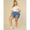 Agnes Orinda Women's Plus Size Denim High Waisted Raw Hem Stretched Distressed Lounge Jean Shorts - 2 of 4