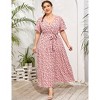 BLUEMING Summer Maxi Dress for Plus Size Women Tie Wasit Surplice Dress Flutter Sleeve A-Line Dress - 3 of 4