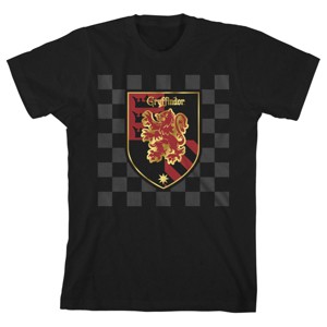 Harry Potter Gryffindor Shield on Checkered Background Black T-shirt Toddler Boy to Youth Boy - 1 of 3