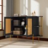 Curved Sideboard Buffet Cabinet with Gold Trim and Woven Rattan Doors, Adjustable Shelves and Open Side Storage, Storage Cabinet for Dining Room - 2 of 4