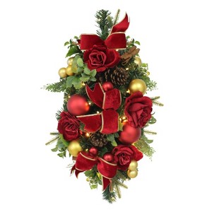 Puleo 28" Artificial Pre-Lit Adorned Banister Swag Battery-Operated - 1 of 4