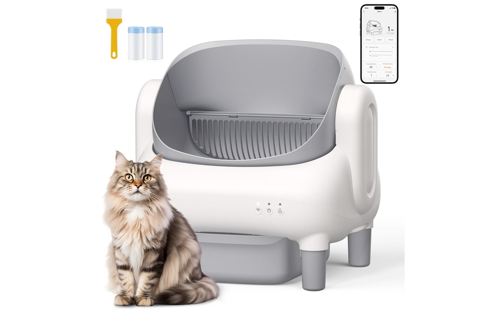 Cumrige Large Capacity Self Cleaning Automatic Cat Litter Box for Multiple Cats Grey