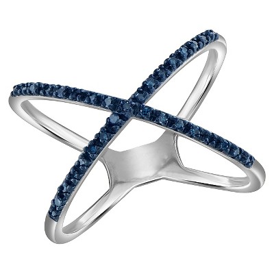 1/10 CT. T.W. Round-Cut Blue Diamond Prong Set X Ring in Sterling Silver - White (8)"