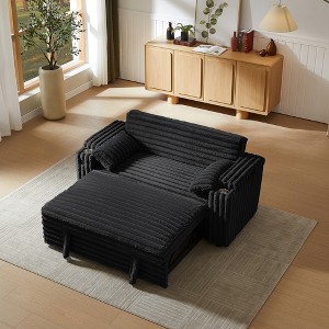 Corduroy Sofa Bed with Pull-Out Bed and Armrests with Storage - 1 of 4