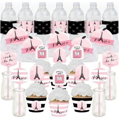 Big Dot of Happiness Paris, Ooh La La - Paris Themed Baby Shower or Birthday Party Favors and Cupcake Kit - Fabulous Favor Party Pack - 100 Pieces