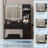 Makeup Vanity Desk with LED Lights, Mirror & Power Outlet, Vanity Table Set with Storage Drawers, Shelves, Cabinet & Chair - 2 of 4
