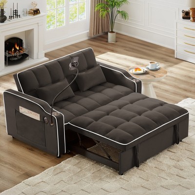 Lycvki Versatile Adjustable Velvet Pull-Out Sleeper Sofa Bed and Side Pockets