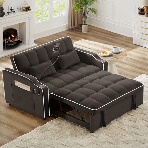 Lycvki Versatile Adjustable Velvet Pull-Out Sleeper Sofa Bed and Side Pockets - 1 of 4