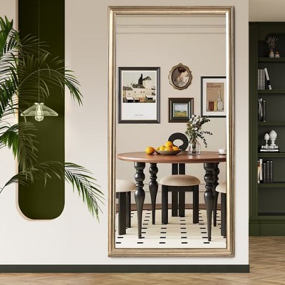 ALEXOUN 32*70inch Full-Body Floor Mirror with Artificial Wood Frame, Elegant Design and Durability,for Bedrooms, Clothing Stores and Living Room,Gold