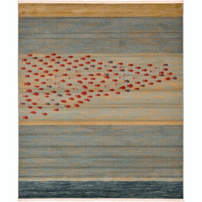 Blue and Light Blue Striped Synthetic Rectangular Area Rug