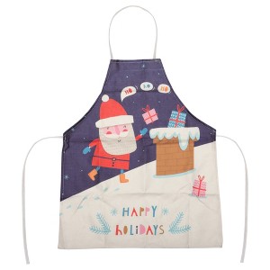 Unique Bargains Christmas Aprons Christmas Celebration in English Gift Giving Santa Claus Linen Beige White Dark Blue Red 21.65"x26.77" 1 Pcs - 1 of 4