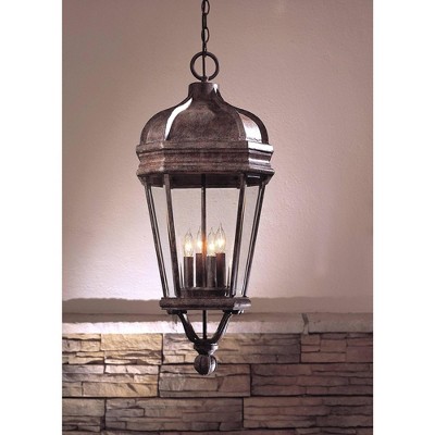 Vintage Rust 29" Outdoor Hanging Lantern with Clear Beveled Glass