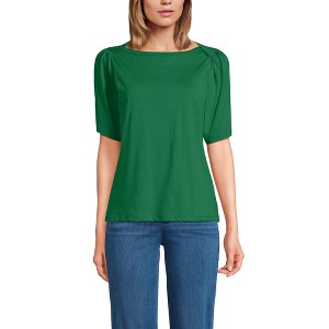 Lands' End Women's Elbow Sleeve Supima Cotton Boatneck T-Shirt - 1 of 3