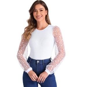 Allegra K Women's Clubwear Mesh Sleeves Jumpsuits Rompers Long Sleeve Bodysuit - 1 of 4