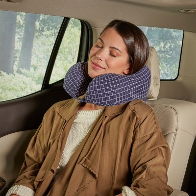 Navy Memory Foam Travel Neck Pillow with Washable Cover
