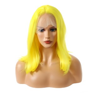 Unique Bargains Women's Medium Long Straight Bob Lace Front Wigs with Wig Cap 14" Yellow 1PC - 1 of 4