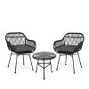 Christopher Knight Home Lehrman Outdoor Wicker and Tempered Glass 3 Piece Chat Set with Cushion - 2 of 4