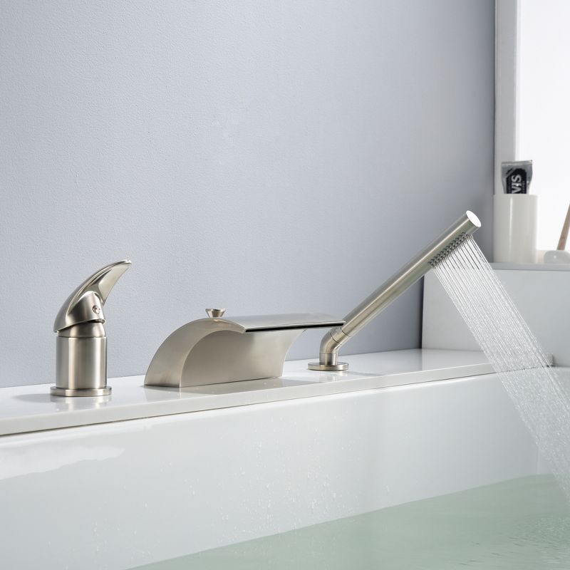 Sumerain Waterfall 3 Hole Roman Tub Faucet with Diverter Brushed Nickel, High Flow Waterfall Spout, 6 of 19