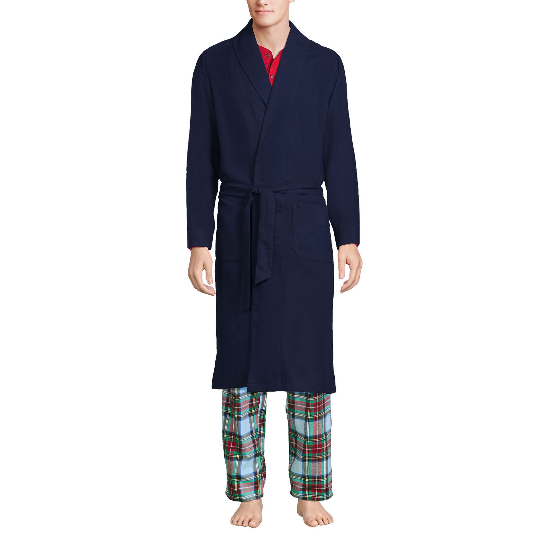 Lands' End Men's Flannel Robe - 2X Large - Deep Sea Navy