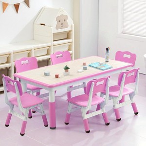Garvee Kids Table and 6 Chair Set,47.20" Rectangle Height Adjustable Table with Non-Slip desks Legs,7-Piece Activity Kids Desk Set - 1 of 4