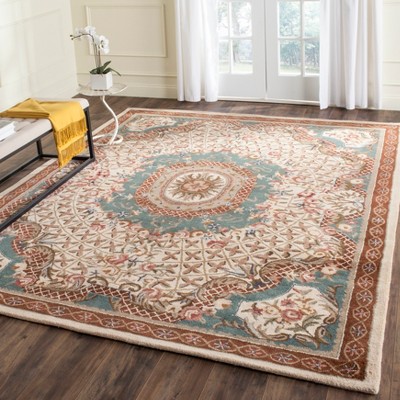 Hand-Tufted Light Blue and Ivory Wool Oriental Rug