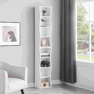 Racxily 8-Layer Multi-Functional Bookshelf - Ultra-Thin Wavy Border, Adjustable High-Narrow Shelf for Home Office Storage & Display - 1 of 4