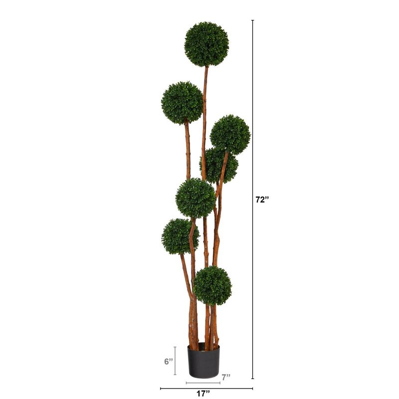 Nearly Natural 6-ft Boxwood Ball Topiary Artificial Tree with Natural Trunk UV Resistant (Indoor/Outdoor), 2 of 5