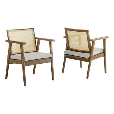 Modway  Thera Set of 2 Vegan Leather and Rattan Accent Chairs in Weathered Oak Stone