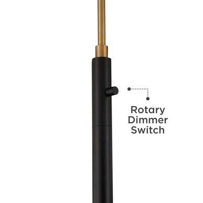 Elegant Arc Floor Lamp with Warm Gold and Black Metal, Linen Shade