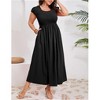 Clearlove Plus Size Summer Dress Boho Short Sleeve Roud Neck Smocked A-Line Wedding Guest Dresses for Curvy Women - 3 of 3