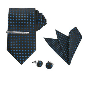 Allegra K Men's Polka Dots Business Wedding Pocket Square Clip Cufflinks Necktie Sets - 1 of 4