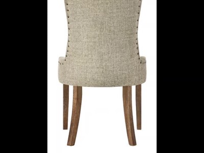 Beige Upholstered Side Chair with Salvaged Oak Legs