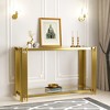 Dolonm 47" Gold Glass Console Table for Entryway Clear Tempered Glass Stainless Steel Frame Modern Porch Hallway Table - 3 of 4