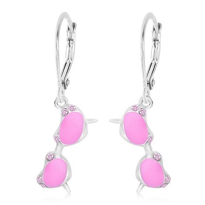 Chanteur Hypoallergenic Kids Jewelry Accessories Sunglasses Pink CZ White Gold Palladium Plating Earrings leverback is made from 925 Sterling silver