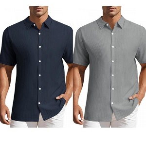 INSPIRE CHIC Men's Summer Point Collar Short Sleeves Button Down Linen Shirts 2 Packs - 1 of 4