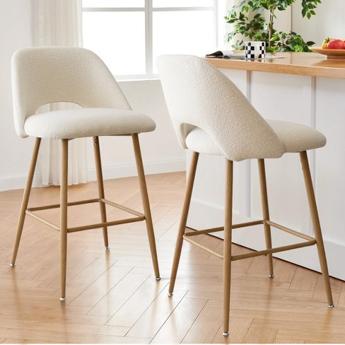 Edw Boucle Counter Stool Set Of 2,beige Boucle Fabric Modern Counter ...