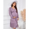 Coolmee Women's Maternity V Neck Dress Casual Ruffle Long Sleeve Button Down Midi Fall Dresses for Baby Shower Photoshoot - 2 of 4