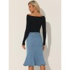 INSPIRE CHIC Women's High Waist Fishtail Ruffle Denim Jean Skirt - 4 of 4