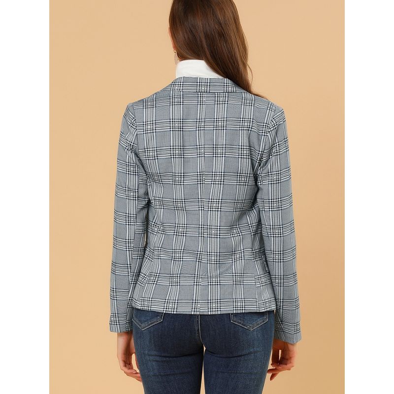 Allegra K Women's Notched Lapel Double Breasted Plaid Formal Blazer Jackets, 6 of 8